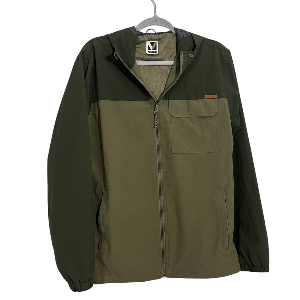 NWOT Windbreaker Jacket Voyager Size Medium Olive Green Hooded Full Zip Raincoat